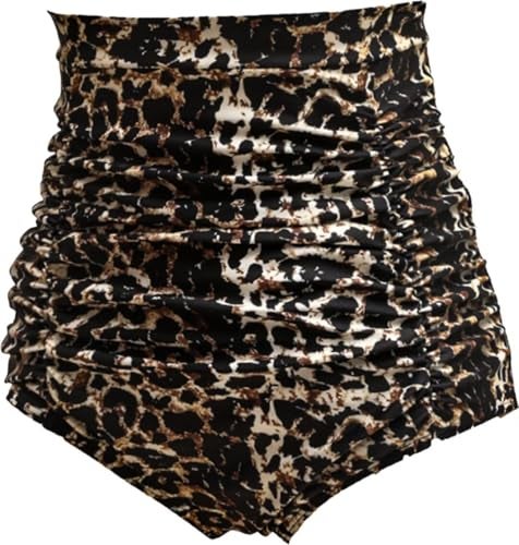 COCOPEAR Women's Ruched High Waisted Bikini Bottom Retro Vintage Swim Short Tankinis Leopard XL - Image 2