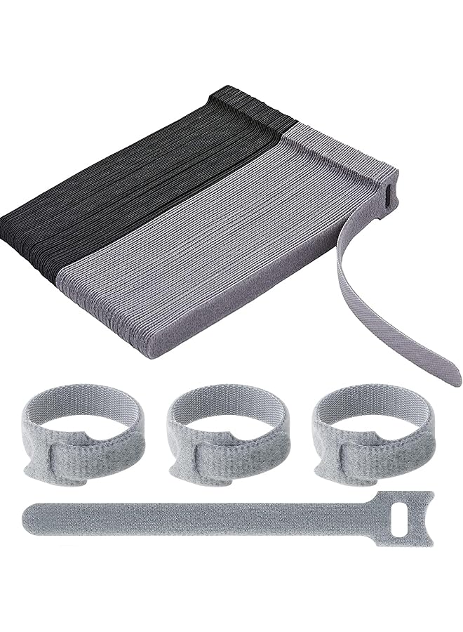 erorex Reusable Hook And Loop Cable Ties Black Grey 80 Pack Microfiber Cloth 2 Inch Max Diameter Ideal For Cable Management - Image 1
