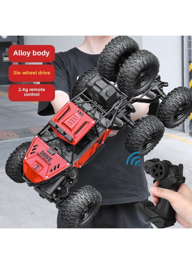 Generic Alloy Remote Control Car High-speed Four-wheel Drive Racing Car Drift Climbing Big Foot Off-road Vehicle Boy Electric Children's Toy Car-Color:Alloy Red 38cm Eight-wheel Six-wheel Climbing Car + Real Spare Tire-Scale:Three Batteries With 135 Minutes + Remote Control Battery + Charging Cable  - Image 1