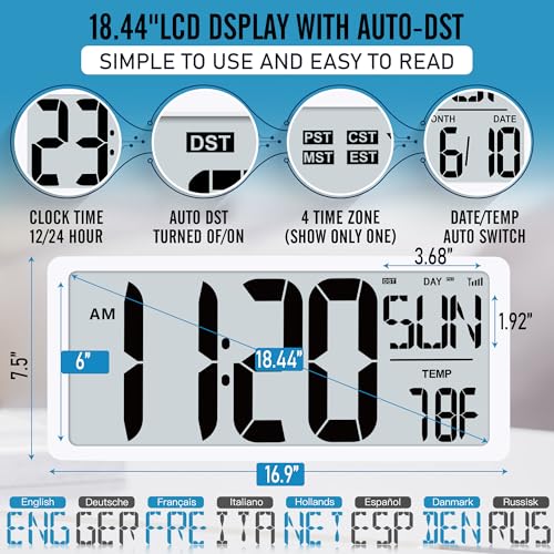 TXL 1844 Large Amotic Digital Wall Clock with Backlight Battery Operated Alarm Clock with Day Date Temperature Jumbo Display Digital Count Up Down Timer Clock for HoomClassroom RoomOffice - Image 3