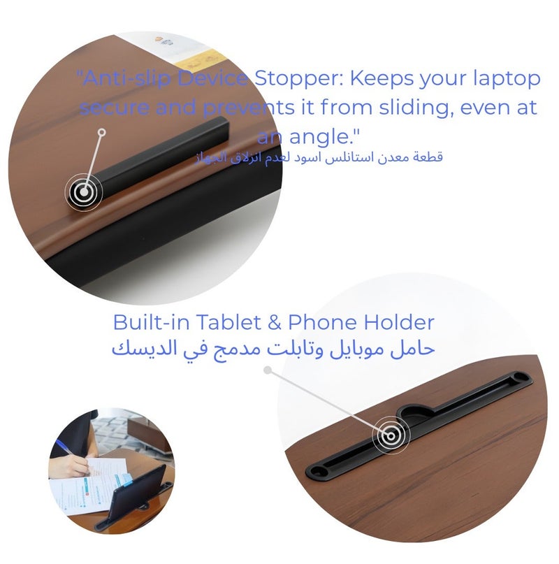 Protable wooden Laptop Desk with Cushion - Phone Slot – Lightweight Portable Lap Desk for Bed - Sofa, Home - Office – Ergonomic Design - Image 4