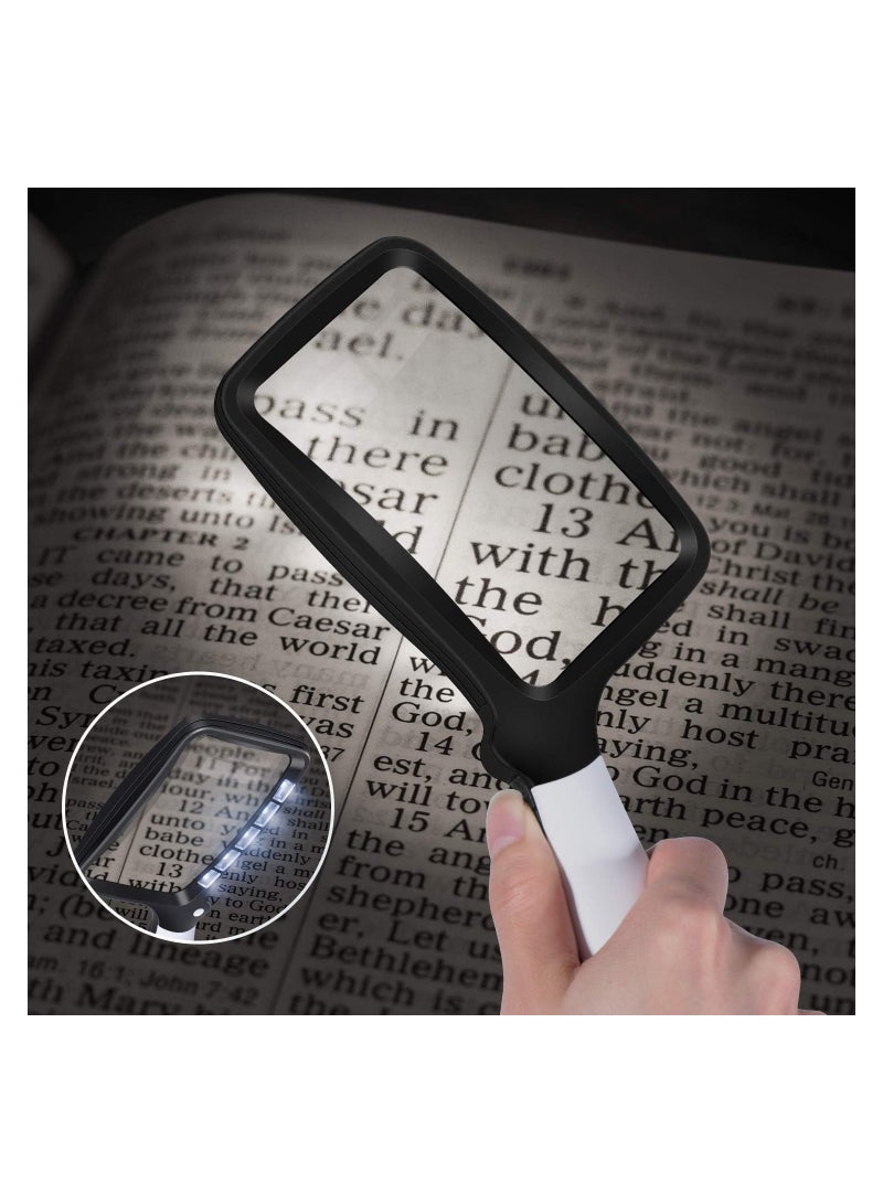 KASTWAVE Rectangular Handheld Magnifying Glass with Light, Foldable 2X Magnifying Glass with 5 LED Lights, 2 Dimming Modes Ideal for Seniors Reading Prints, Book, Low Vision, Read at Night - Image 2