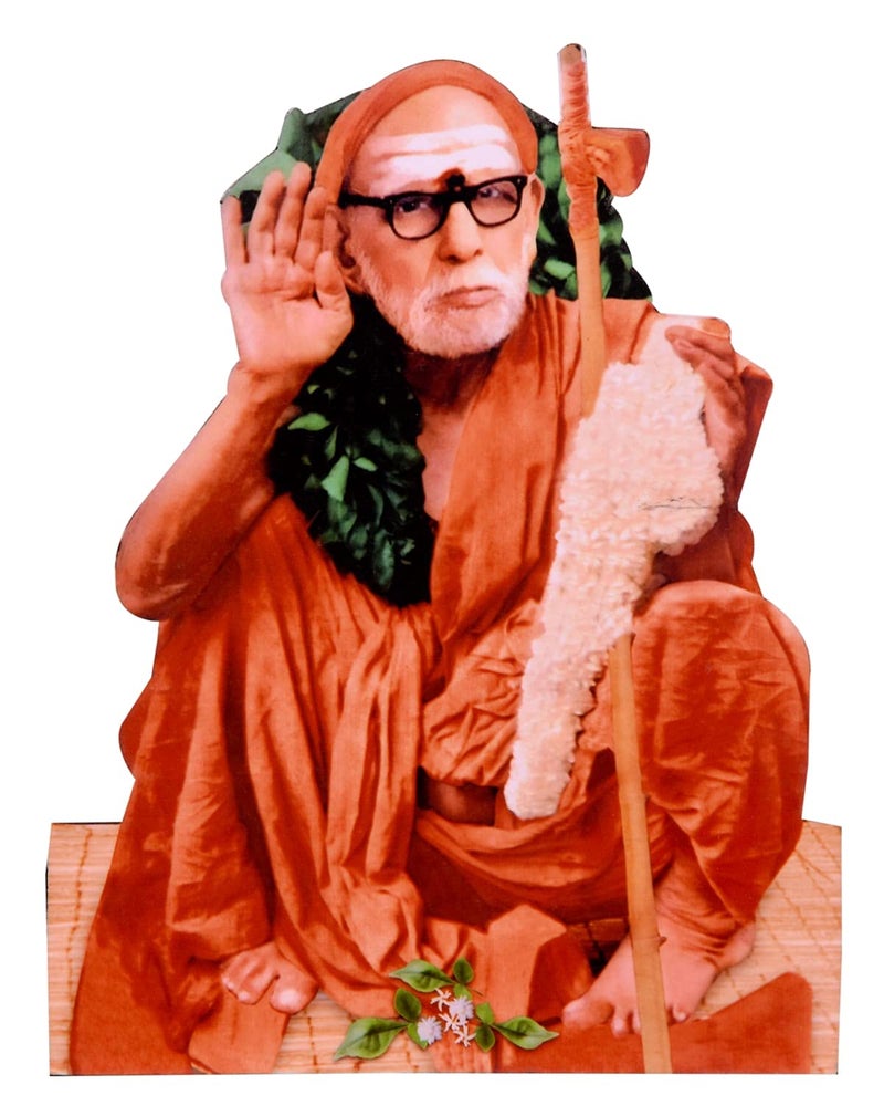 Vils Kanchi Jagadguru Sri Sankaracharya Maha Periyava Divine Holy Blessing Wooden Plastic StatuePhoto Frame Cutout with Back Stand Big Size 6 X 8 inch Multicolor - Image 1