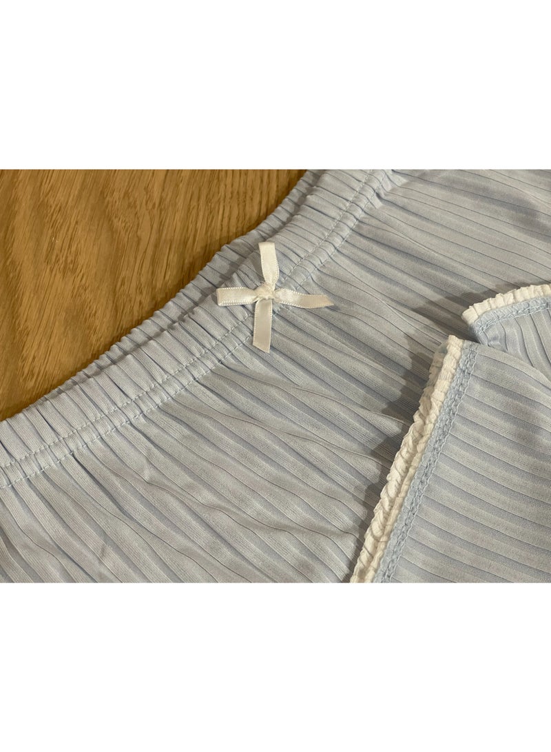 SOLOBUY Outlet Pyjama Sets Women Crop Tops V Neck Long Sleeve Shirts Ruffles Pants - Image 3