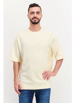 Men Crew Neck Short Sleeve Brand Logo T-Shirt, Beige
