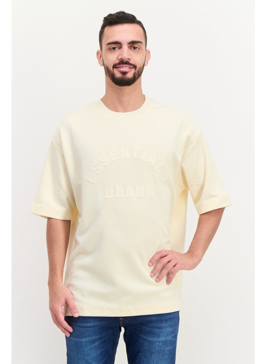 Blank Essentials - Men Crew Neck Short Sleeve Brand Logo T-Shirt, Beige - Image 1