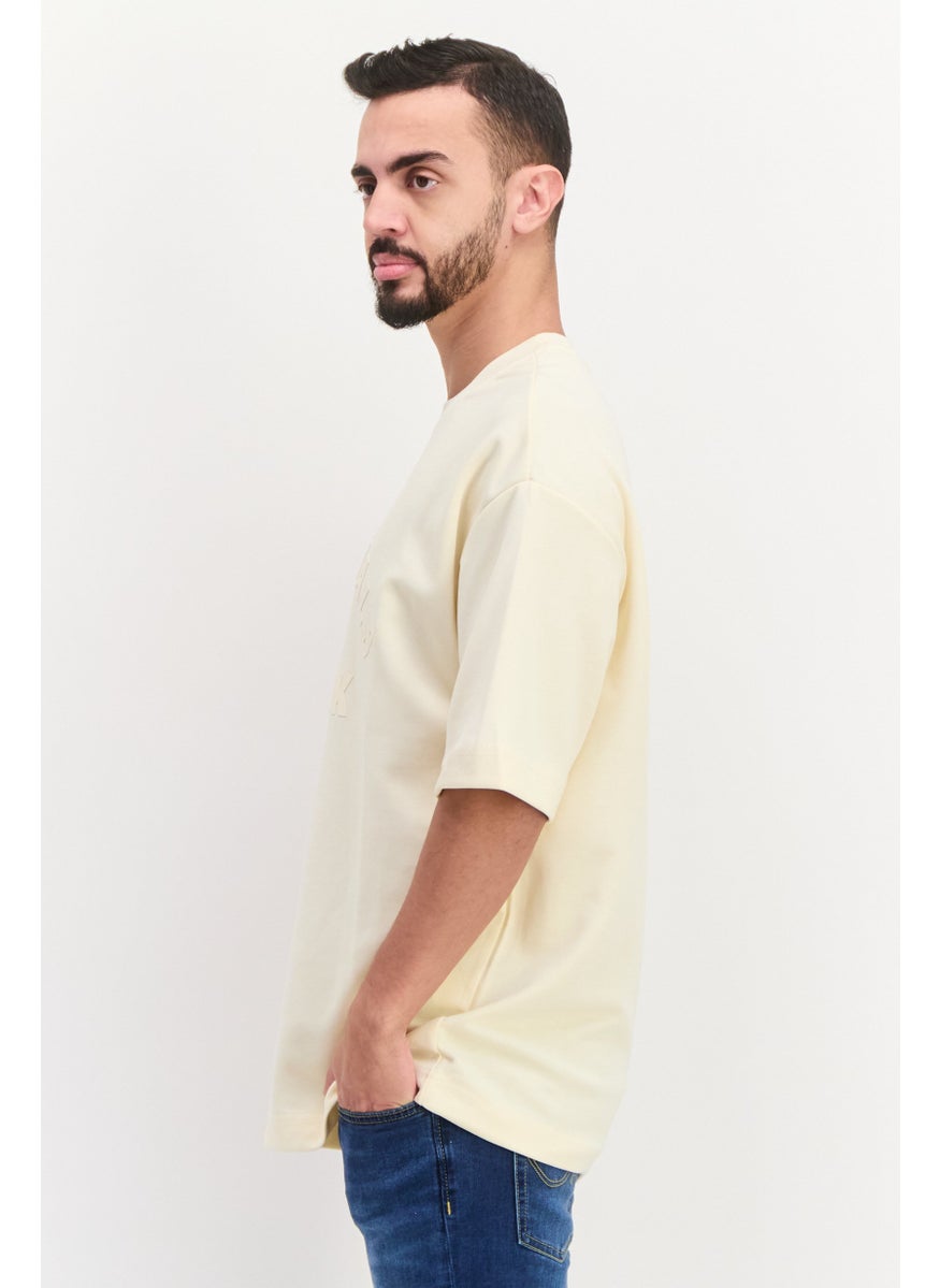 Blank Essentials - Men Crew Neck Short Sleeve Brand Logo T-Shirt, Beige - Image 1