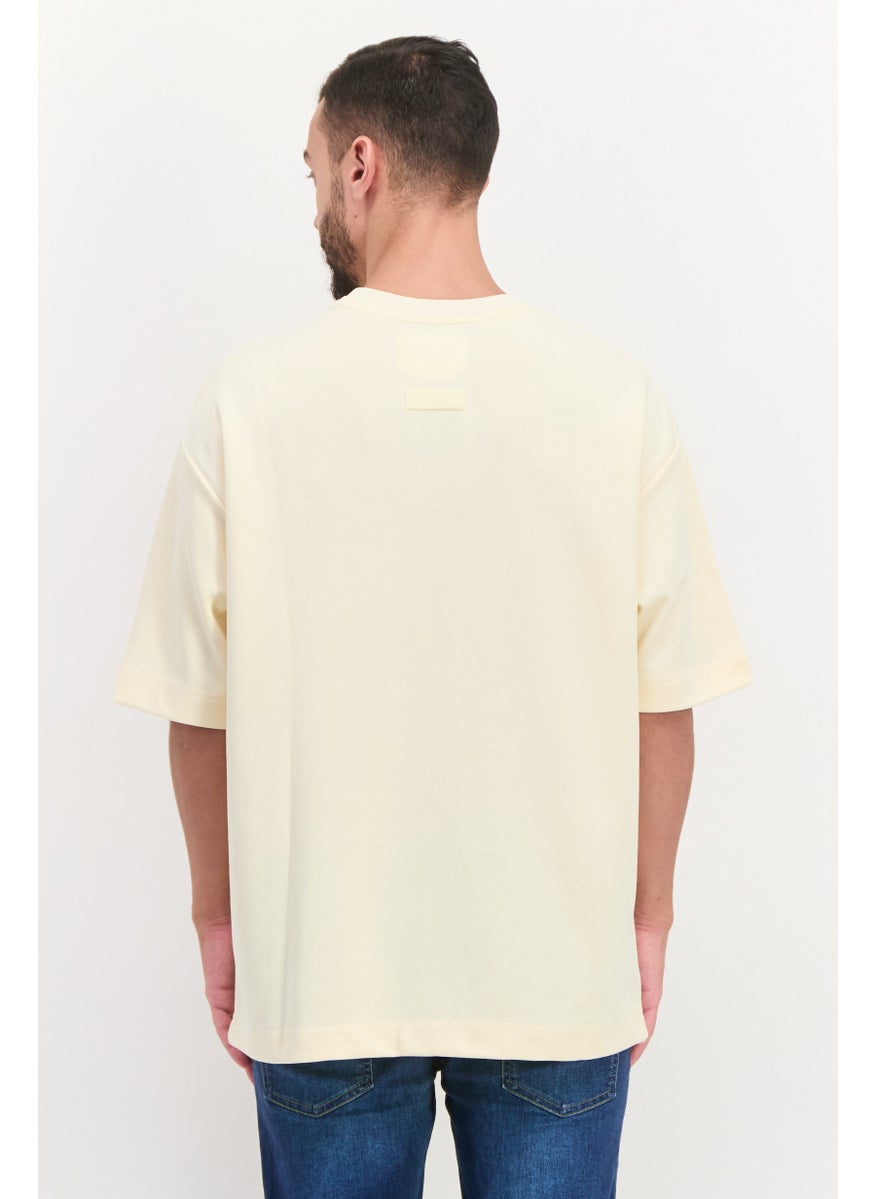 Blank Essentials - Men Crew Neck Short Sleeve Brand Logo T-Shirt, Beige - Image 1