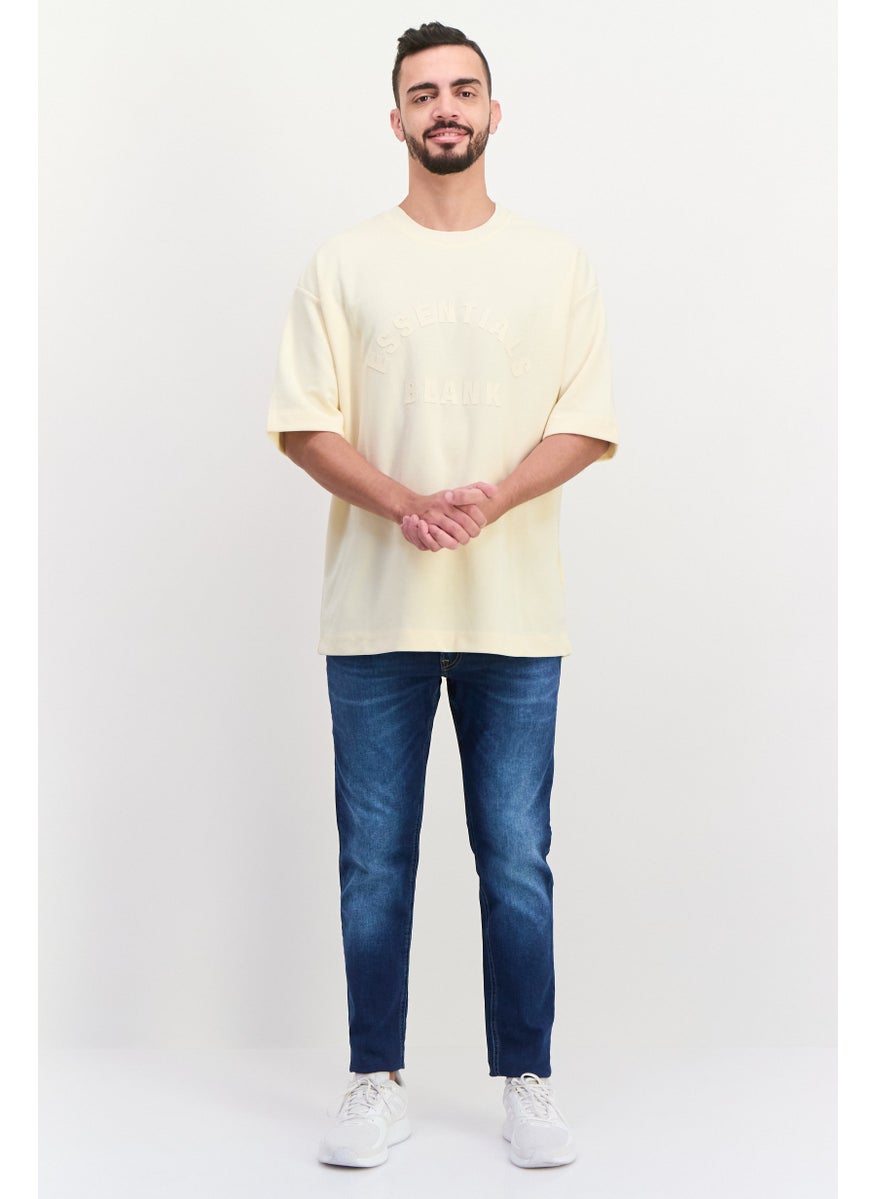Blank Essentials - Men Crew Neck Short Sleeve Brand Logo T-Shirt, Beige - Image 1