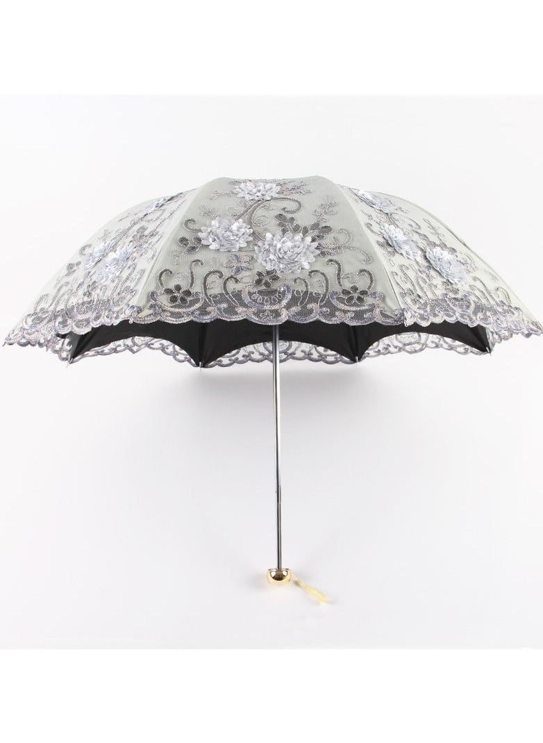 DUNISO - Women Vintage Lace Anti-UV Sun Parasol Folding 3D Flower Embroidery  Windproof Umbrella - Image 1