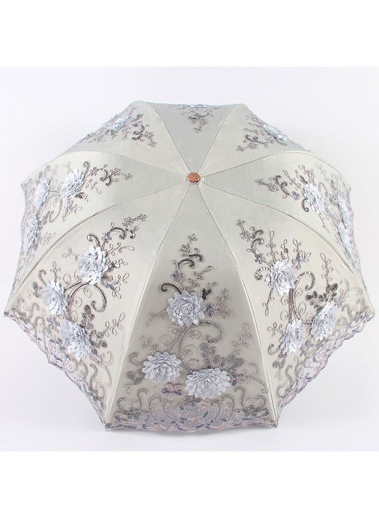 DUNISO - Women Vintage Lace Anti-UV Sun Parasol Folding 3D Flower Embroidery  Windproof Umbrella - Image 1
