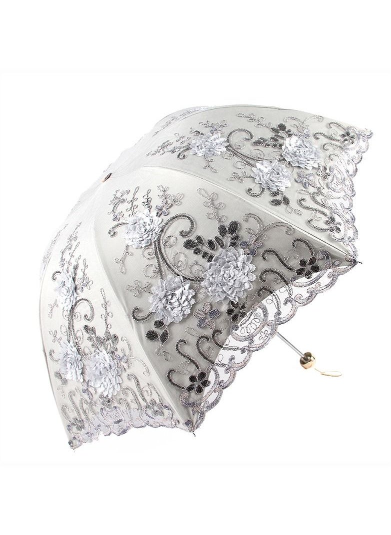 DUNISO - Women Vintage Lace Anti-UV Sun Parasol Folding 3D Flower Embroidery  Windproof Umbrella - Image 1