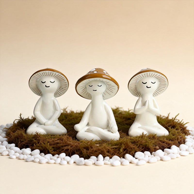 O-FarFarm 3 Pcs Mushroom Decor Figurines - Meditation Decor Statues for Living Room, Bedroom, Office - Resin Sculptures for Mindfulness Enthusiasts Home Decor Lovers Nature Lovers - Image 1