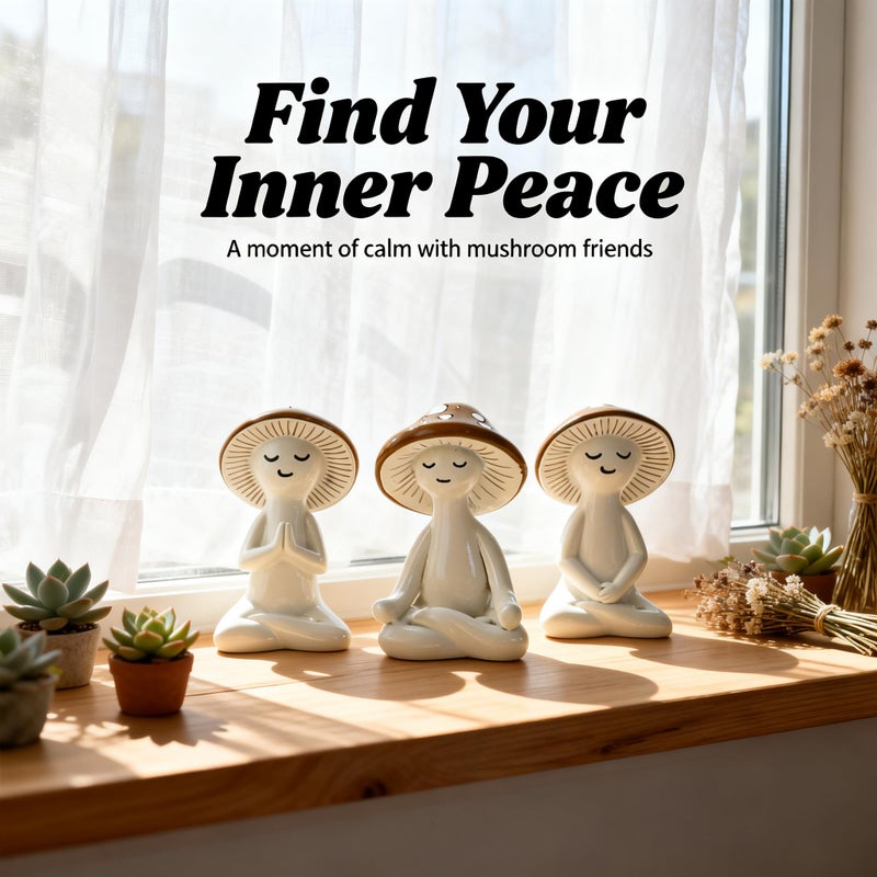 O-FarFarm 3 Pcs Mushroom Decor Figurines - Meditation Decor Statues for Living Room, Bedroom, Office - Resin Sculptures for Mindfulness Enthusiasts Home Decor Lovers Nature Lovers - Image 4