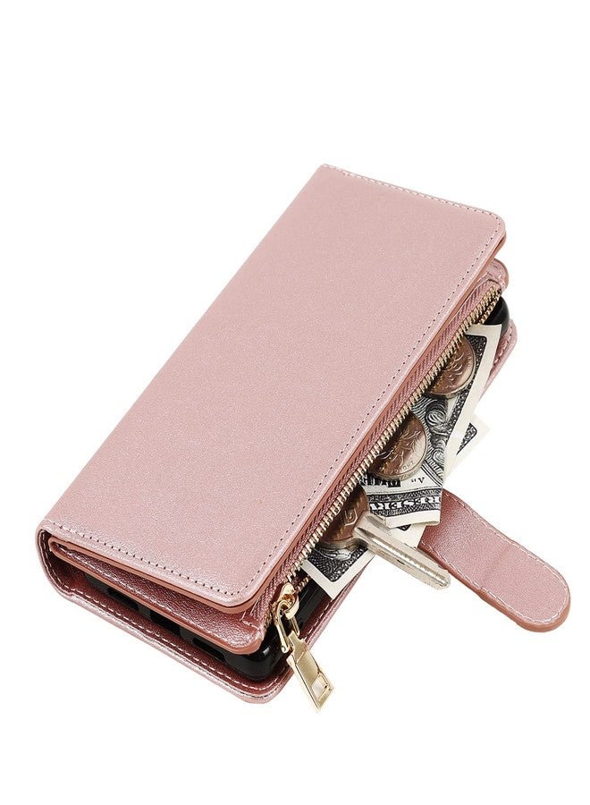 Jaorty Fit for Motorola Moto G Play 2021 Wallet Case,[9 Card Slots] Removable Adjustable Crossbody Necklace Lanyard Shoulder Strap Zipper PU Leather Case for Motorola G Play 2021 6.5 Inch,Rosegold - Image 5