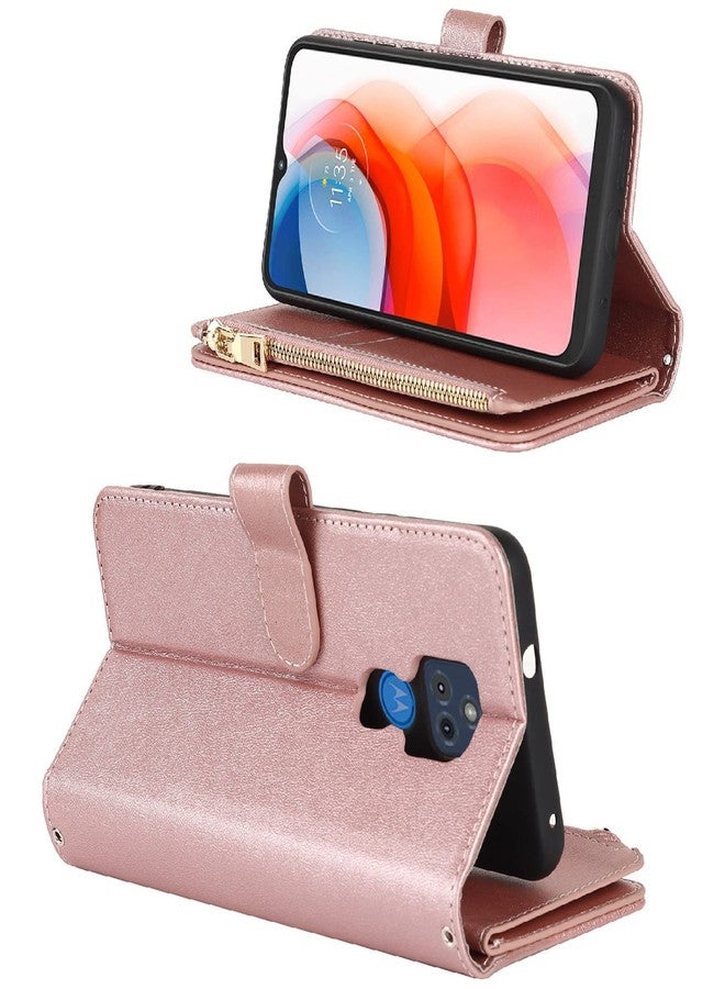 Jaorty Fit for Motorola Moto G Play 2021 Wallet Case,[9 Card Slots] Removable Adjustable Crossbody Necklace Lanyard Shoulder Strap Zipper PU Leather Case for Motorola G Play 2021 6.5 Inch,Rosegold - Image 3