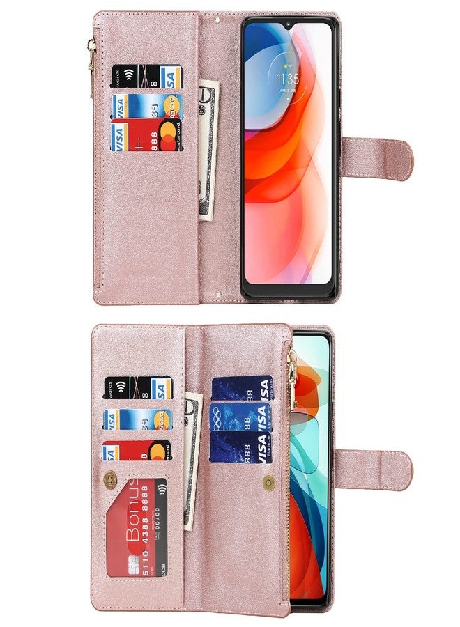 Jaorty Fit for Motorola Moto G Play 2021 Wallet Case,[9 Card Slots] Removable Adjustable Crossbody Necklace Lanyard Shoulder Strap Zipper PU Leather Case for Motorola G Play 2021 6.5 Inch,Rosegold - Image 4