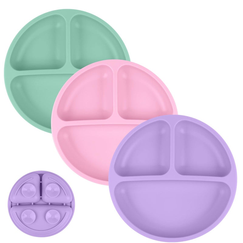 Vicloon Suction Plates, 2 Pcs Baby Toddler Plate, 100% Food Grade Silicone BPA Free Baby Plates, Divided Plate Design, Silicone Grip Dish Microwave & Dishwasher Safe - Image 1