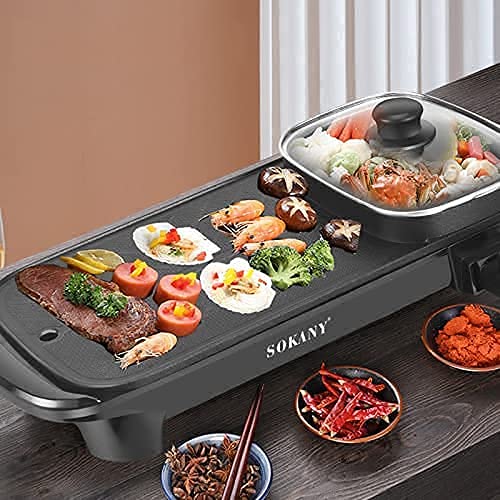 Delavala 2 in 1 Multifunctional Electric Hot Pot Grill Portable Electric Baking Pan Barbecue Baking Pan with Temperature Adjustments for Portable Household Kitchen Tools Smokeless Indoor - Image 2