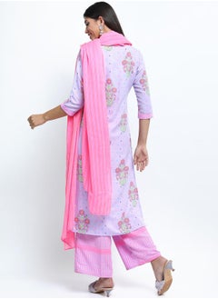 Vishudh Women Pink Floral Printed Kurta Set  - Image 3
