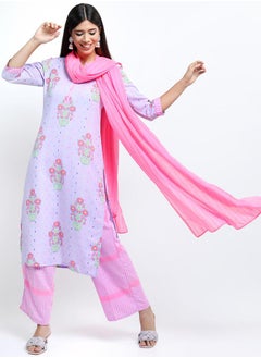 Vishudh Women Pink Floral Printed Kurta Set  - Image 1