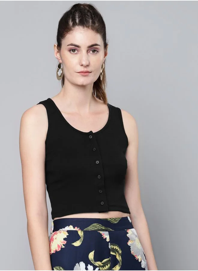 SASSAFRAS Button Front Sleeveless Crop Top by Styli