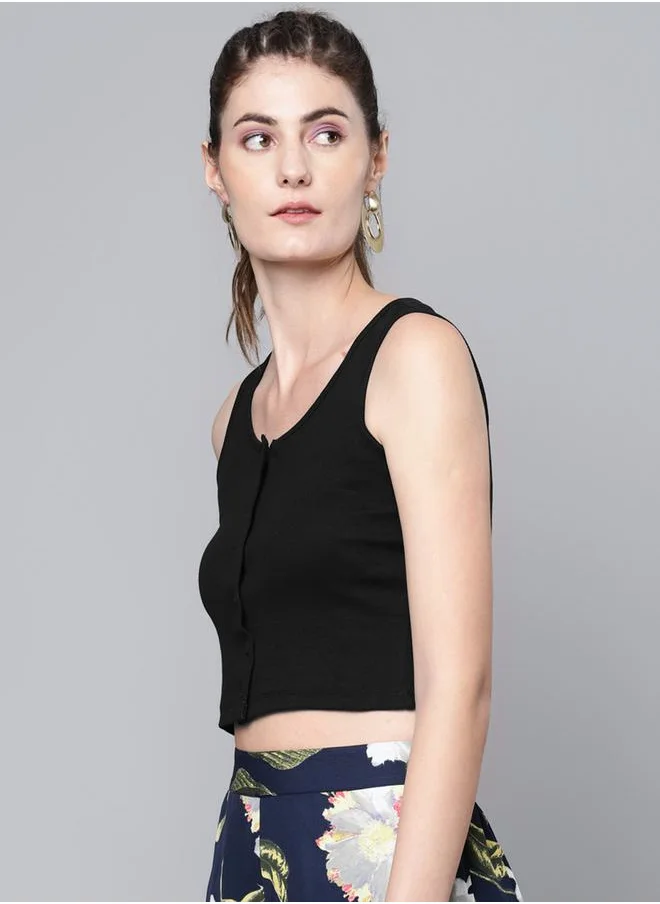 SASSAFRAS Button Front Sleeveless Crop Top by Styli