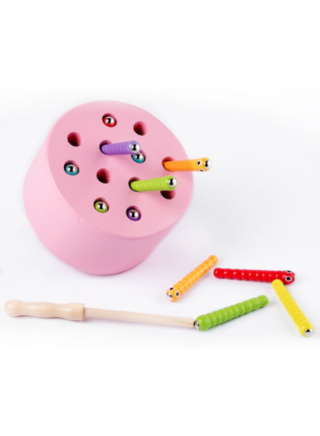 Children's Fun Early Education Wooden Magnetic Fruit Catch Bugs Baby Catch Bugs Educational Toys 1-2-3-4 Years Old-Color:DQ Pink - Image 1