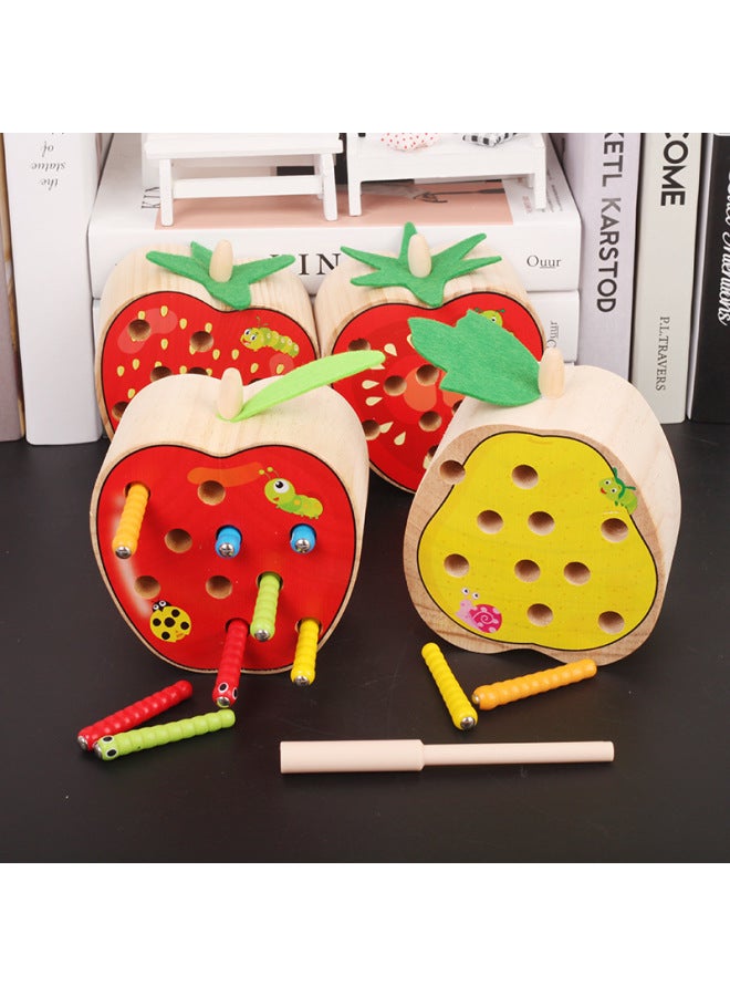Children's Fun Early Education Wooden Magnetic Fruit Catch Bugs Baby Catch Bugs Educational Toys 1-2-3-4 Years Old-Color:DQ Pink - Image 2