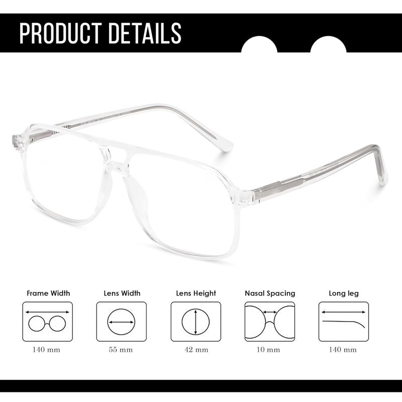 Dervin Unisex Trendy Lightweight Square Transparent Optical Frame (Medium) - Image 5