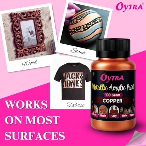 Oytra Metallic Colour Acrylic Paint Set 100 Grams Metal for DIY Shimmer Drop Color Set Glass Wood Wall Rock Car Steel Painting Drawings on Canvas (Copper) - Image 4