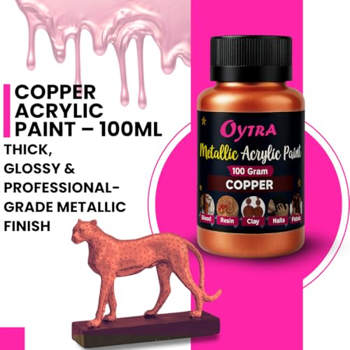 Oytra Metallic Colour Acrylic Paint Set 100 Grams Metal for DIY Shimmer Drop Color Set Glass Wood Wall Rock Car Steel Painting Drawings on Canvas (Copper) - Image 2