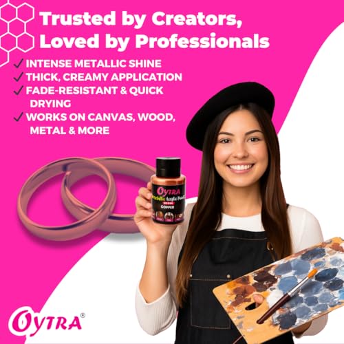 Oytra Metallic Colour Acrylic Paint Set 100 Grams Metal for DIY Shimmer Drop Color Set Glass Wood Wall Rock Car Steel Painting Drawings on Canvas (Copper) - Image 3