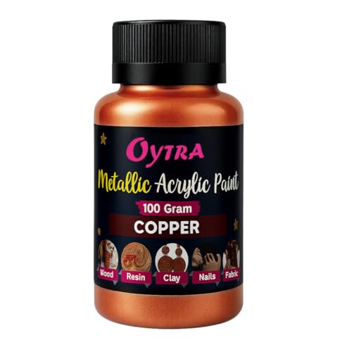 Oytra Metallic Colour Acrylic Paint Set 100 Grams Metal for DIY Shimmer Drop Color Set Glass Wood Wall Rock Car Steel Painting Drawings on Canvas (Copper) - Image 1