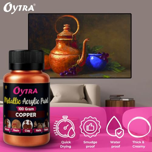 Oytra Metallic Colour Acrylic Paint Set 100 Grams Metal for DIY Shimmer Drop Color Set Glass Wood Wall Rock Car Steel Painting Drawings on Canvas (Copper) - Image 5