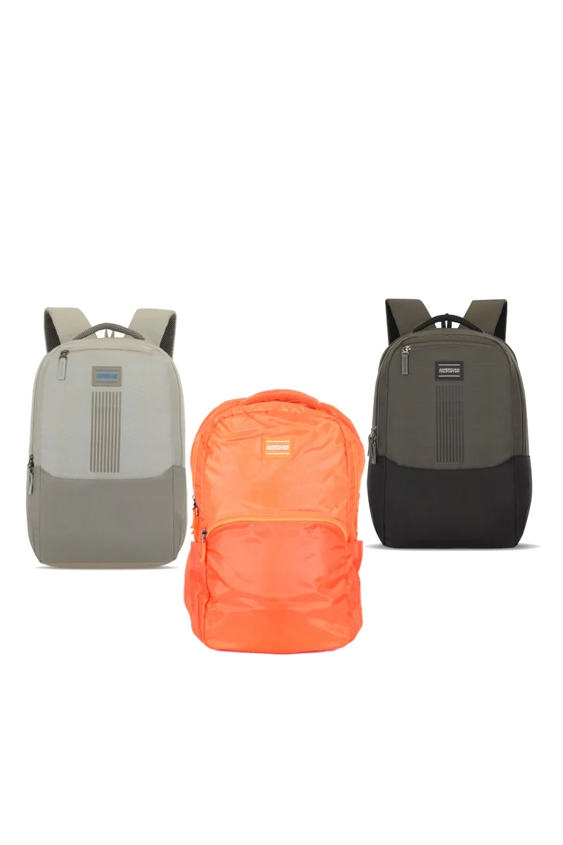 AMERICAN TOURISTER BOUNCE Backpack Combo - Black - Beige - Orange - 1 Year Global Warranty