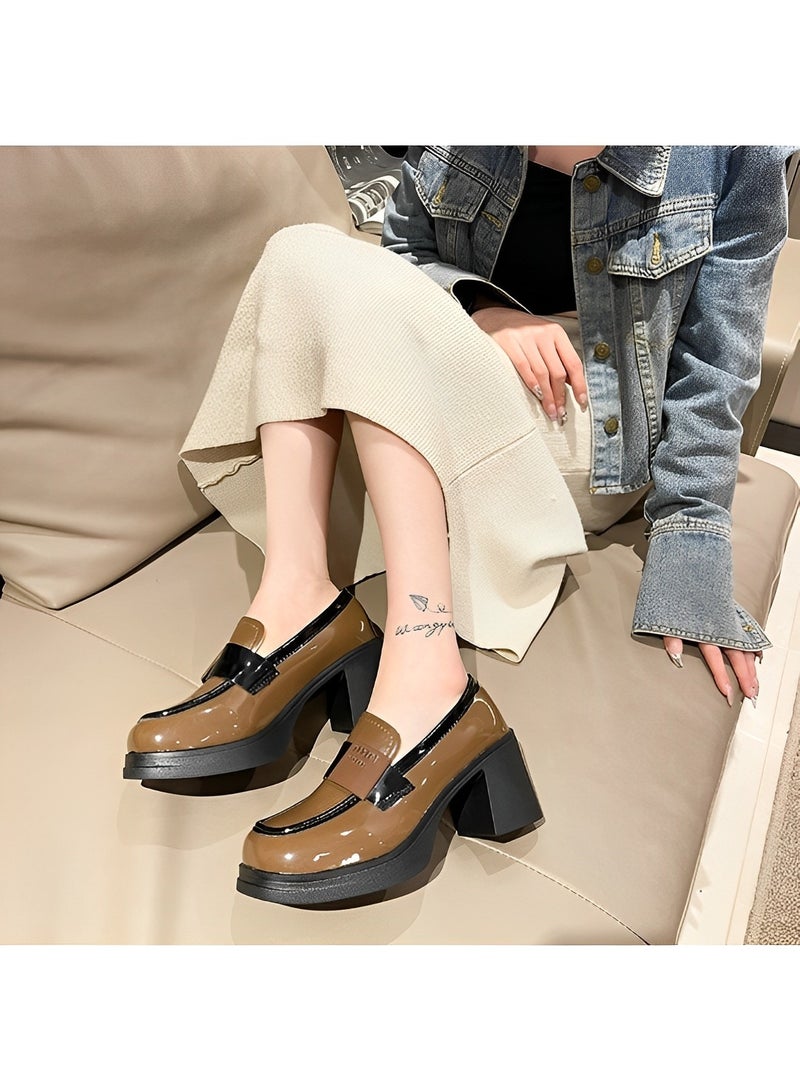 ريوكل حذاء نسائي مريح بكعب سميك سهل الارتداء بمقدمة مستديرة ونعل سميك للعمل - Image 1