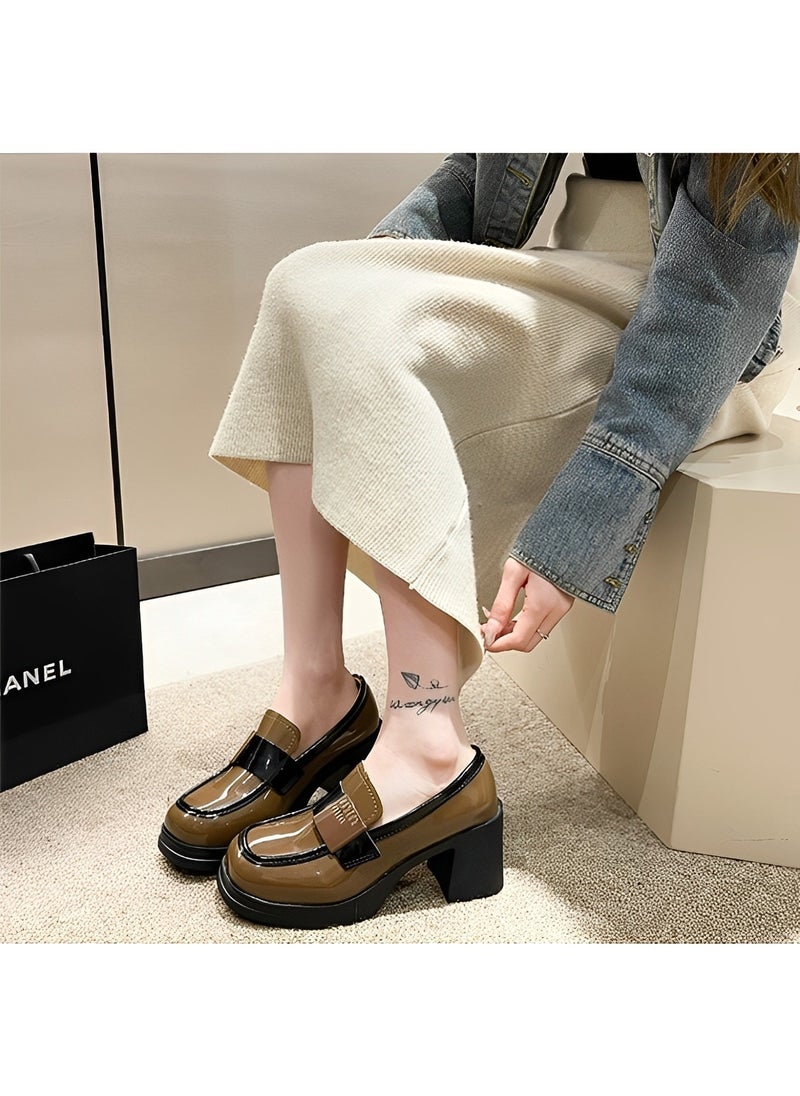 REOCLE - Women's Platform Loafer Comfort Chunky Heel Slip On Round Toe Business Work Shoes Chunky Block High Penny Loafers - Image 1