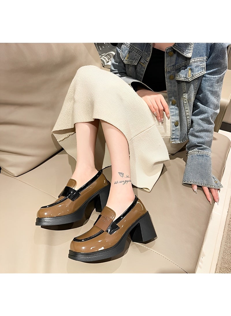 REOCLE - Women's Platform Loafer Comfort Chunky Heel Slip On Round Toe Business Work Shoes Chunky Block High Penny Loafers - Image 1