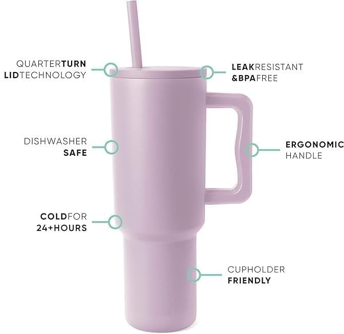 Tumbler with lid and Straw 1200ML Cup Stainless Steel Vacuum Insulated Tumbler for Water, Iced Tea or Coffee 1.2L Office Gym Travelling (40 - Oz - Lavender Mist) - Image 4