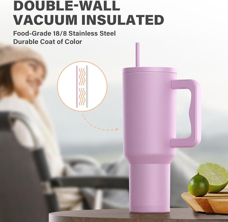 Tumbler with lid and Straw 1200ML Cup Stainless Steel Vacuum Insulated Tumbler for Water, Iced Tea or Coffee 1.2L Office Gym Travelling (40 - Oz - Lavender Mist) - Image 3