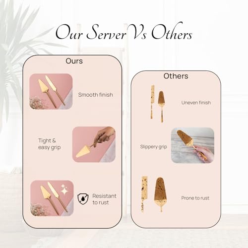 nestroots Golden Stainless Steel Cake Server Set of 2 | Knife (11-Inch) & Server (10-Inch) with Curved Handle for Cake Cutting, Dessert Serving & Parties | Elegant & Durable Design - Image 5