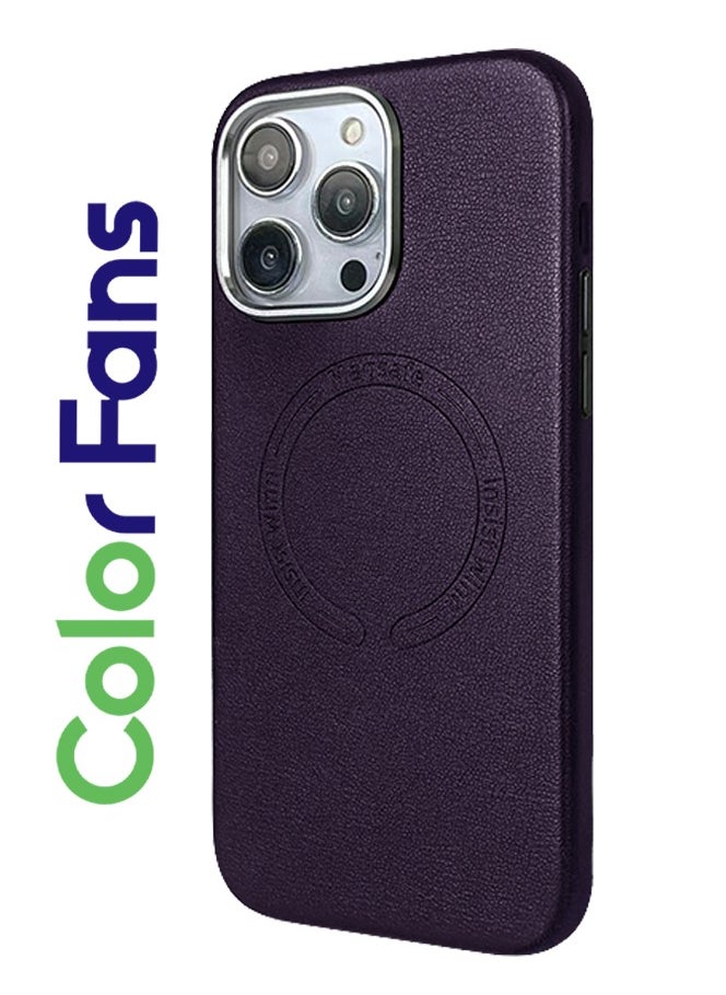 Color Fans - Case for iPhone 14 Pro Fashion Leather Magnetic Cover Purple - Image 1