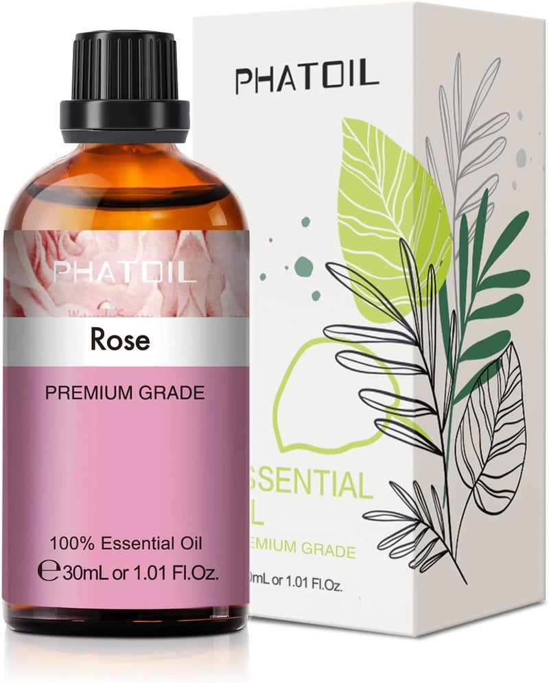 Rose Essential Oil, 1.01Fl.Oz (30ML) PHATOIL Pure Essential Oil Singles for Aromatherapy Diffusers, Humidifiers, Great for DIY Candle and Soap Making, Gift for Friend