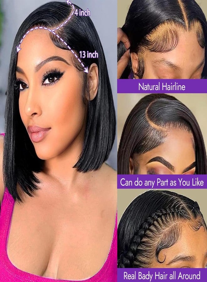Eawwii Short Bob Wig Human Hair 13×4 Lace Front Glueless Bob Wigs for Black Women Natural Black with Baby Hair 10inch - Image 2