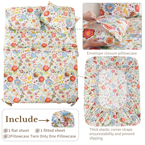 MEISHANG Queen Sheet Set - Ultra Soft Floral Sheets 100% Microfiber,1800 Thread Count Floral Bed Sheets Oeko-Tex Certificated - 4 Pieces - Spring Flower - Image 5