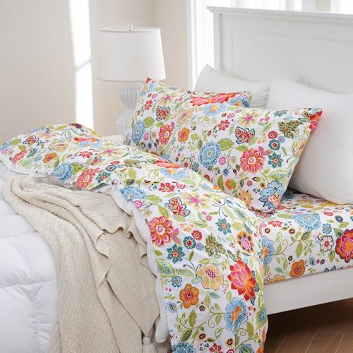 MEISHANG Queen Sheet Set - Ultra Soft Floral Sheets 100% Microfiber,1800 Thread Count Floral Bed Sheets Oeko-Tex Certificated - 4 Pieces - Spring Flower - Image 1