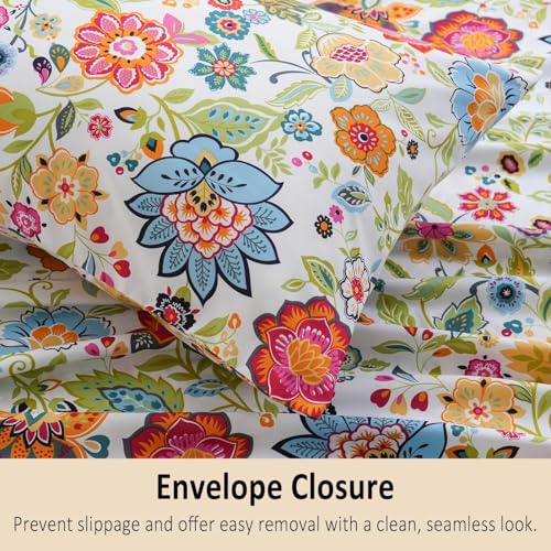 MEISHANG Queen Sheet Set - Ultra Soft Floral Sheets 100% Microfiber,1800 Thread Count Floral Bed Sheets Oeko-Tex Certificated - 4 Pieces - Spring Flower - Image 3