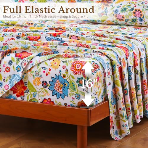MEISHANG Queen Sheet Set - Ultra Soft Floral Sheets 100% Microfiber,1800 Thread Count Floral Bed Sheets Oeko-Tex Certificated - 4 Pieces - Spring Flower - Image 4
