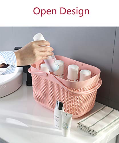 UUJOLY Plastic Organizer Storage Baskets with Handles, Shower Caddy Bins Organizer for Bathroom and kitchen (Pink) - Image 2